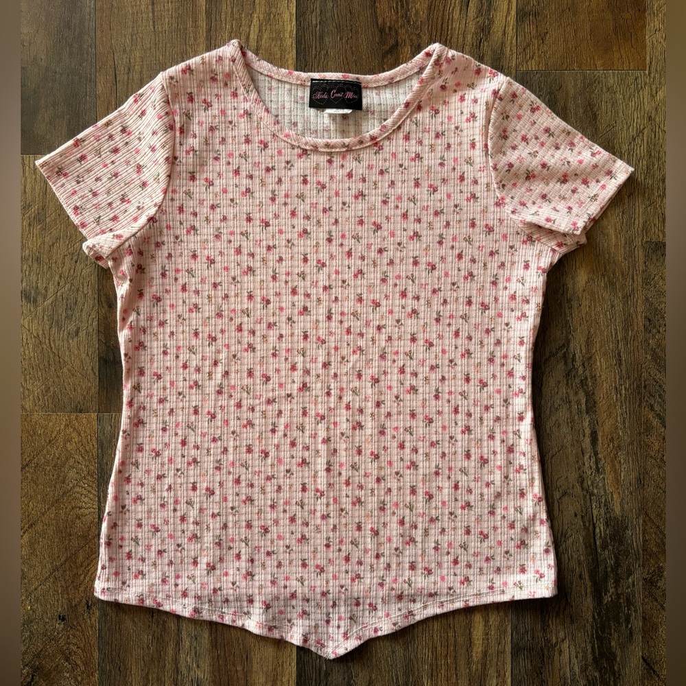 Girls Floral Ribbed Top